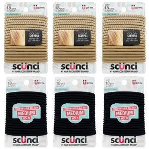 3 Scunci No-Damage Color Match Elastics Woven & Blonde 3 Medium-Hold Black 18 ct